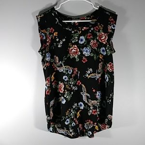 PLEIONE  cap sleeve floral print blouse Sz S
